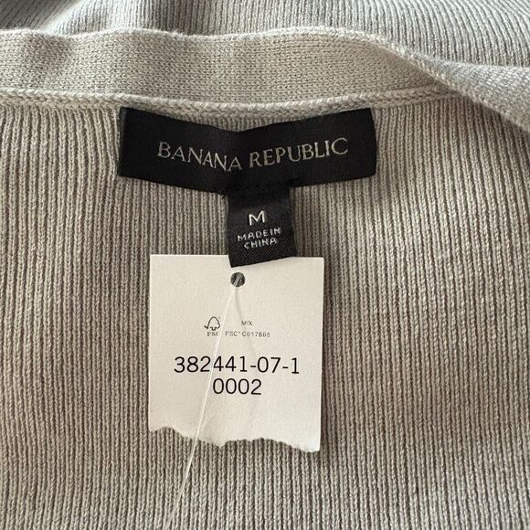 NWT Banana Republic Gray Ribbed V-Neck Fitted Sweater Silk Cotton Size Medium - Picture 3 of 5